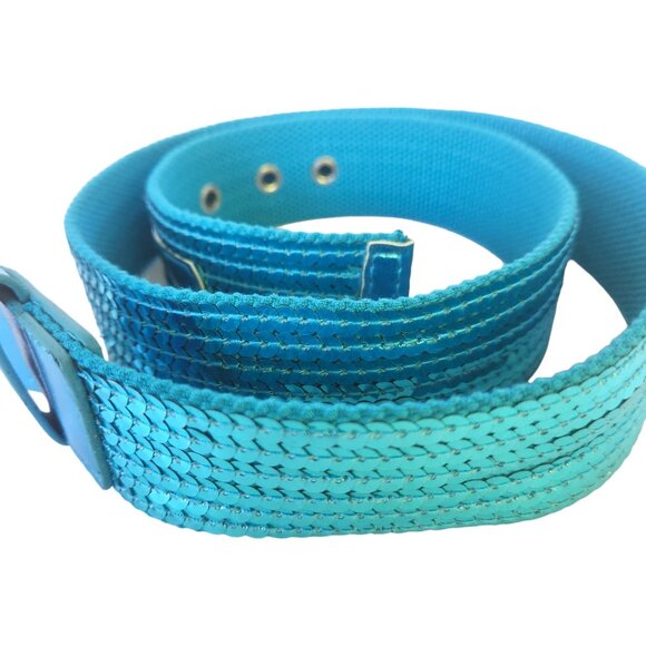 Women's Turquoise Blue Sequin Canvas Belt 38" L x 1-1/2" W New w/o Tag - Picture 7 of 11